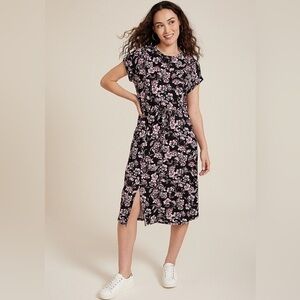 Maurices XXL Clara Black Floral Tie Waist Midi Dress NWOT